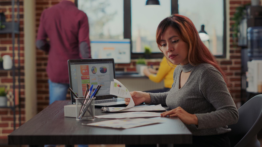 woman working on a laptop